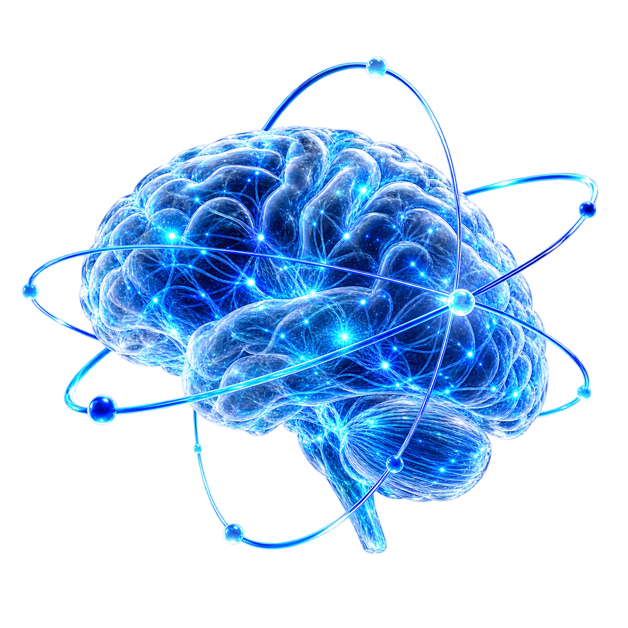 Cerebro transparente rodeado por anillos de conexión